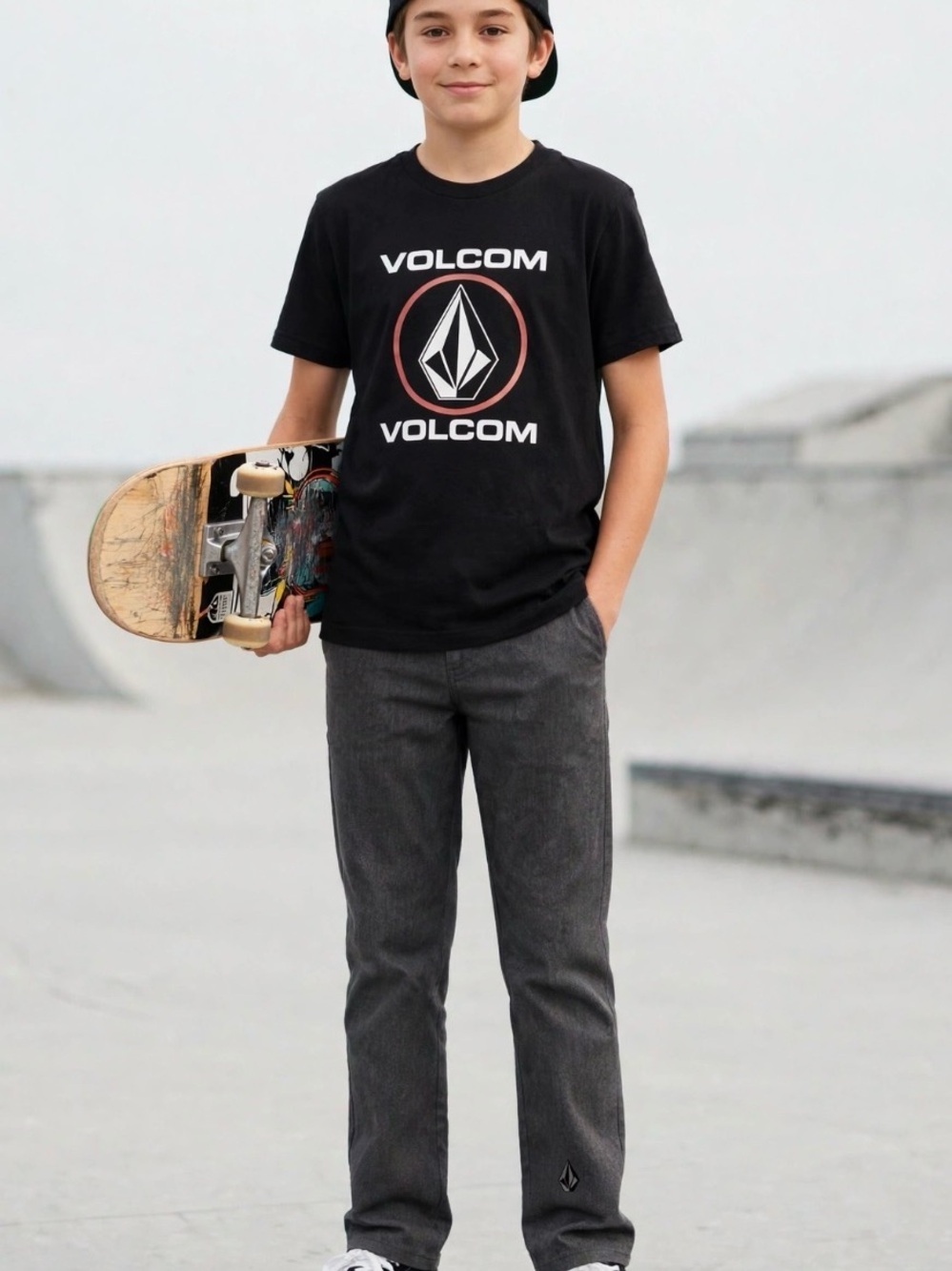 Volcom Boys Size 26 Charcoal Straight-Leg Chinos